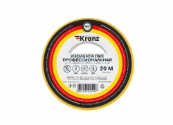 Изоляционная лента ПВХ 19мм х 20м жёлтая "PROFESSIONAL" Kranz