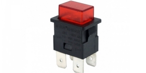 Кнопка прямоугольная с фиксацией и красной подсветкой PS23-16
